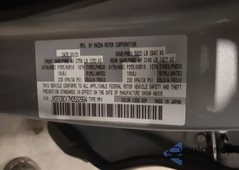 2021 Mazda Cx-9 Touring from USA, damaged, VIN JM3TCBCY7M0522994